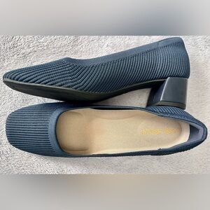 Jenn Ardor Dark Blue Knit Block Heel Pumps